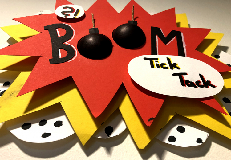 Bäng, Boom, Platsch Bääm - die Klasse 6D der Ursulaschule gestaltete im Kunstunterricht Lautmalereien mit 3D-Effekt.